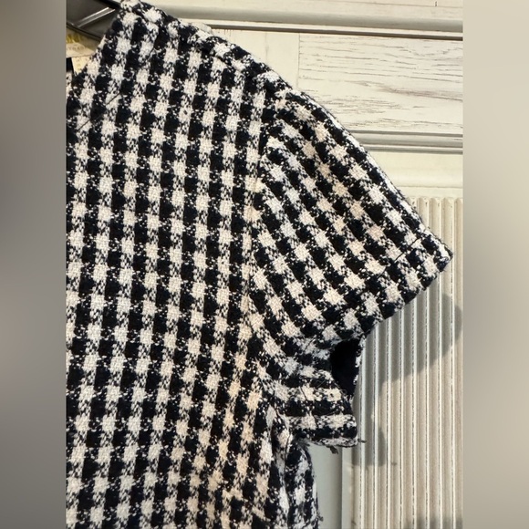 Anthropologie Maeve Townsend Black White Houndstooth Short Sleeve Top Boxy Sz 2 - Picture 11 of 16